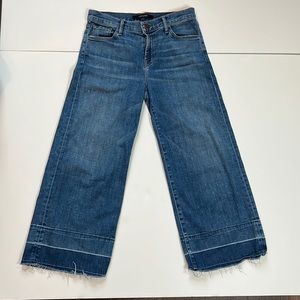 J Brand Liza wide leg cropped culotte denim jeans raw hem size 26 blue